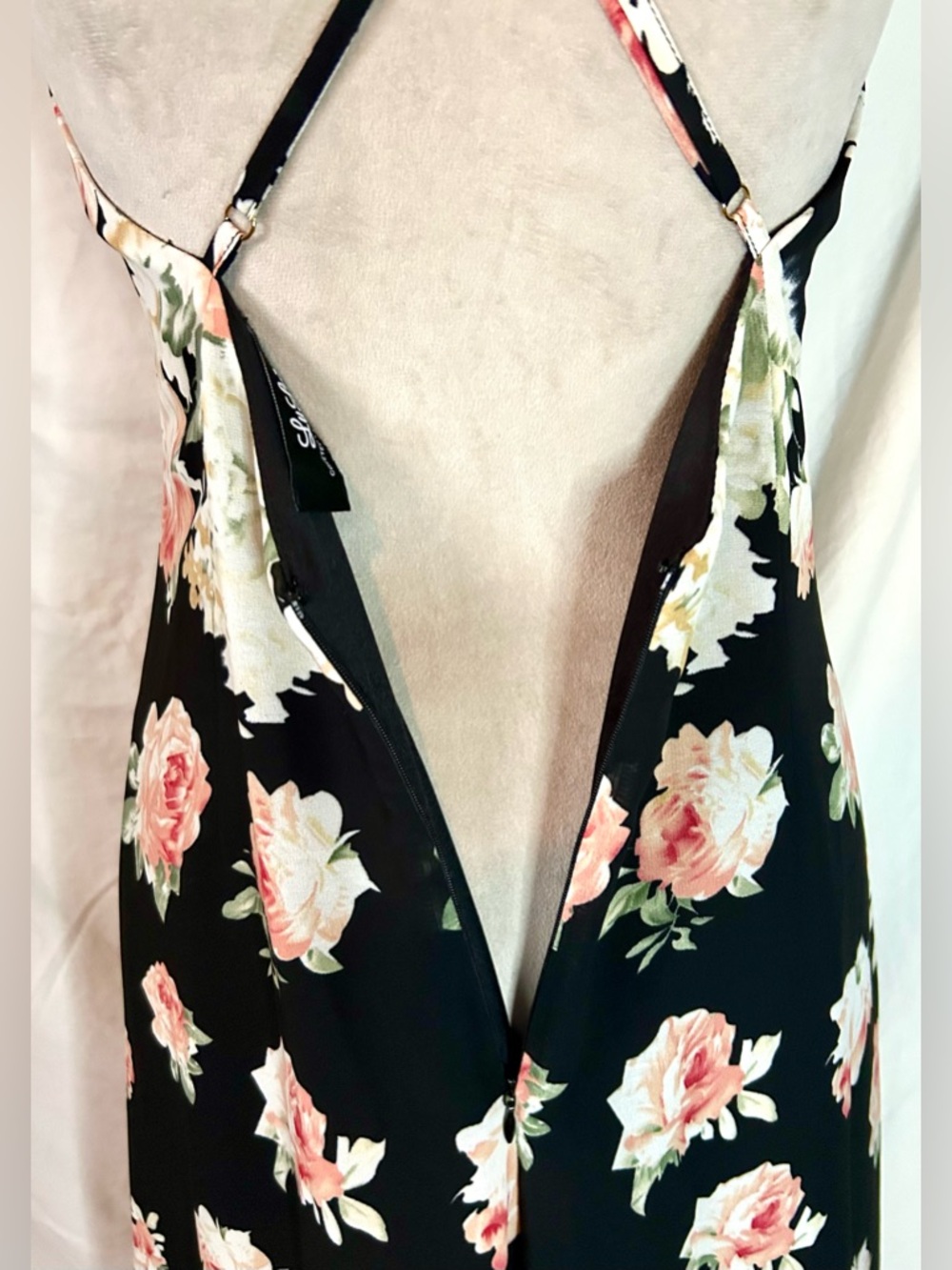 Lulus Black, Light Pink Floral Cross-Back Sheer Overlay Maxi Dress, Size S - Picture 14 of 15